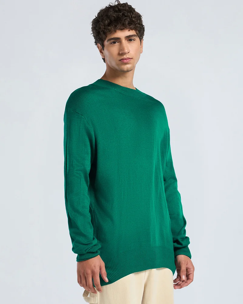 bewakoof Men's Green Oversized Sweater
